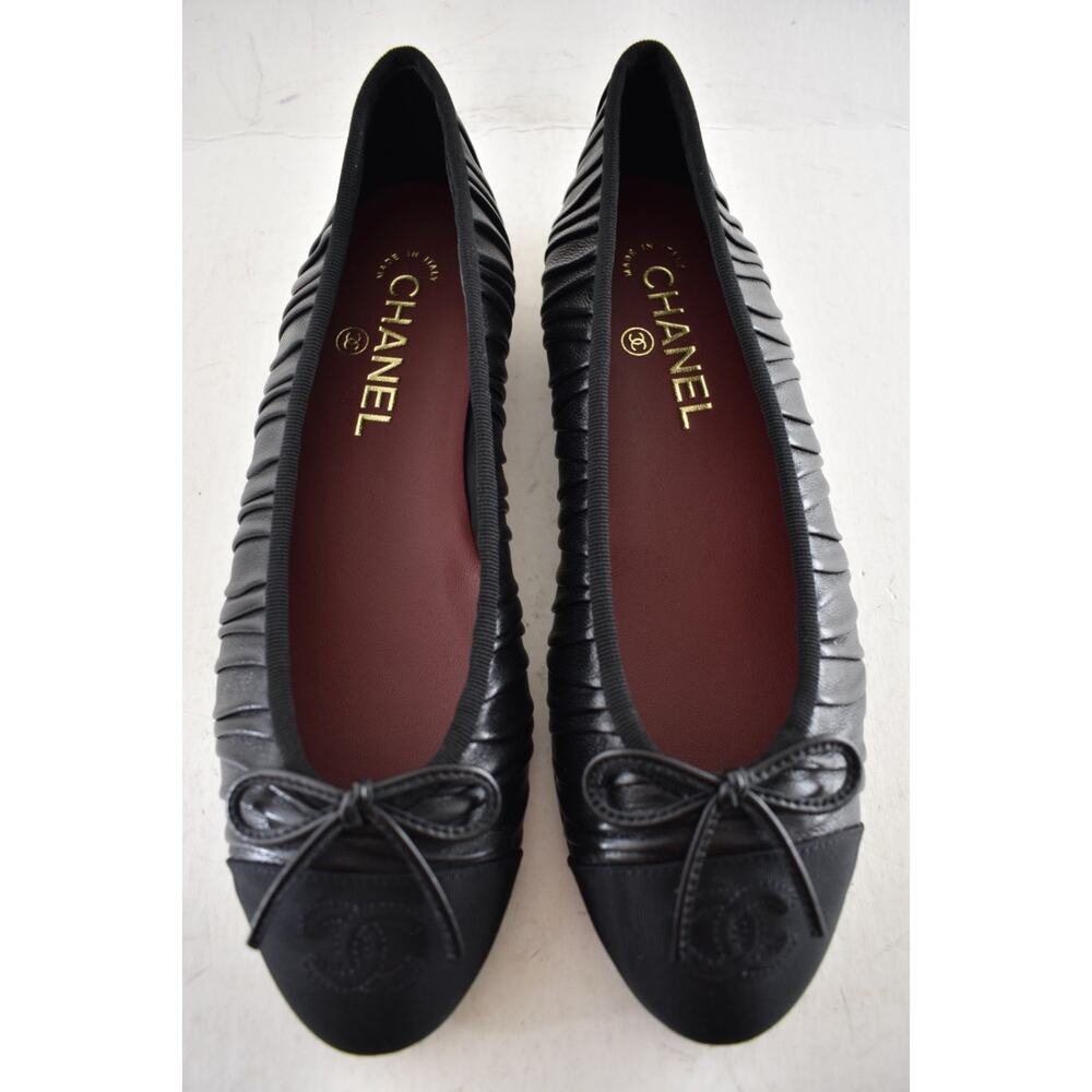 Chanel 26A Black Pleated Lambskin Leather CC Logo Bow Ballet Ballerina Flat 41.5 - Picture 13 of 16